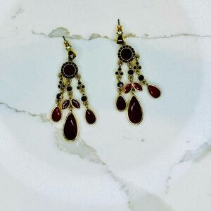 Banana Republic Red Crystal and gold drop earrings